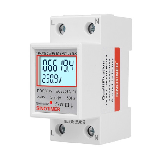 SINOTIMER DDS6619 80A 230V Din Rail monophasé compteur d'énergie tension courant compteur d'énergie avec rétro-éclairage SS58021778-06