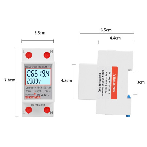 SINOTIMER DDS6619 80A 230V Din Rail monophasé compteur d'énergie tension courant compteur d'énergie avec rétro-éclairage SS58021778-06