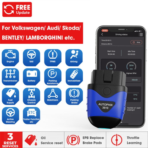 Scanner diagnostique de système complet de voiture de Bluetooth d'AUTOPHIX 3610 pour VW/AUDI/SKODA/SEAT SA96691807-012