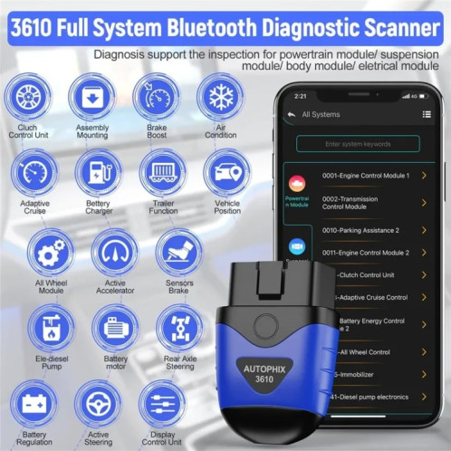 Scanner diagnostique de système complet de voiture de Bluetooth d'AUTOPHIX 3610 pour VW/AUDI/SKODA/SEAT SA96691807-012