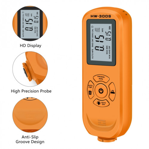Jauge d'épaisseur de revêtement de haute précision HW-300S Jauge de film de peinture antidérapante (écran vertical orange) SH001B1768-08