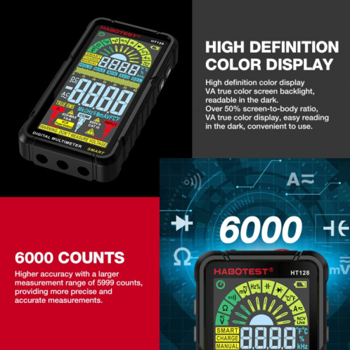 HABOTEST multimètre de courant Intelligent Ultra-clair à affichage numérique à plage automatique SH9910674-012