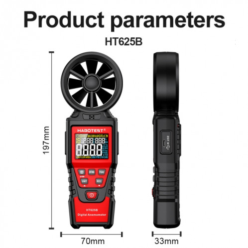 Anémomètre numérique portatif de haute précision HABOTEST avec USB (HT625B) SH001A762-012