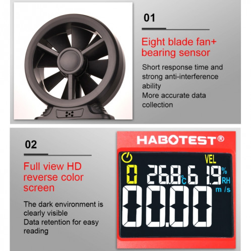 Anémomètre numérique portatif de haute précision HABOTEST avec USB (HT625B) SH001A762-012
