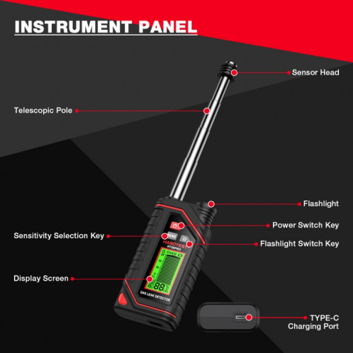 Détecteur de gaz portable rechargeable HABOTEST SH9926878-015
