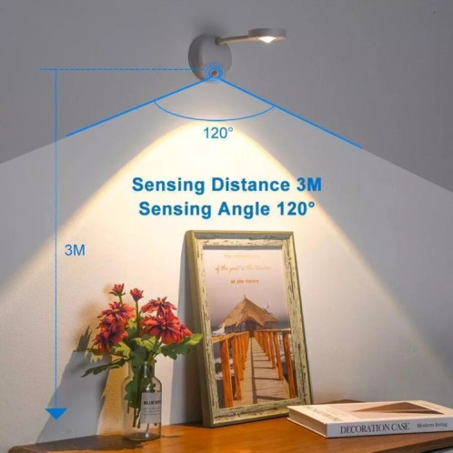 Projecteur sans fil rechargeable avec détecteur de mouvement LED, lumière d'image à intensité variable, 2000 mAh (blanc) SH902A1931-012