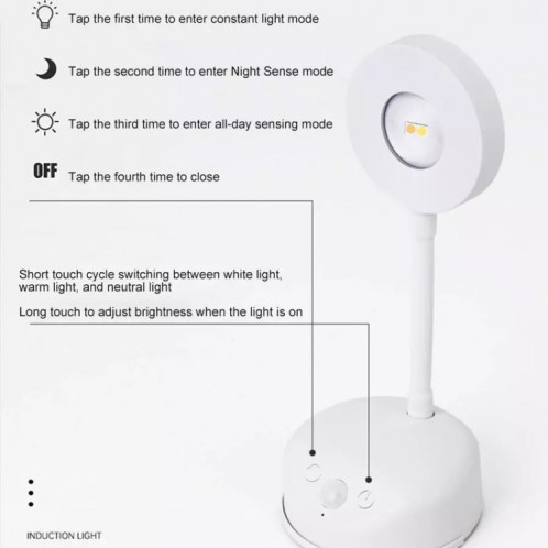 Projecteur sans fil rechargeable avec détecteur de mouvement LED, lumière d'image à intensité variable, 2000 mAh (blanc) SH902A1931-012