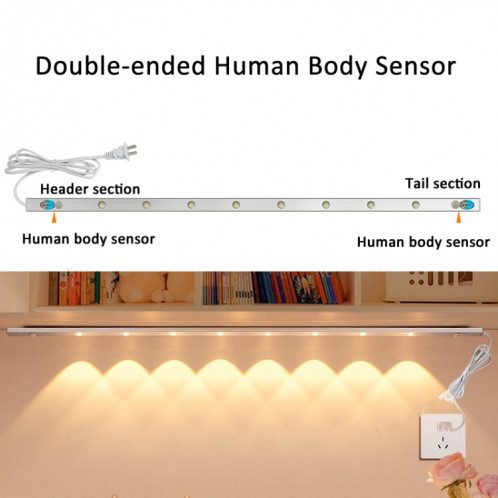 Barre lumineuse LED pour armoire, détecteur de mouvement, prise CN 220 V, spécification : blanc chaud, 80 cm SH22061763-08