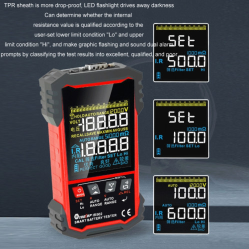 Testeur de résistance interne de batterie Testeur de batterie plomb-acide alcaline au lithium, modèle : IR502 SH78021233-010