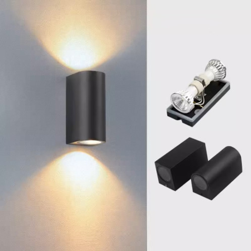 Appliques murales extérieures à LED, éclairage extérieur étanche pour porte de villa, patio, projecteurs lumineux d'arrière-plan, style : rond à 2 têtes avec ampoule GU10 (blanc froid) SH101B549-010