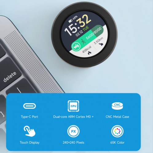 Waveshare 26369 Écran LCD rond 1,28 pouces RP2040 MCU Board avec écran tactile SW58021613-011