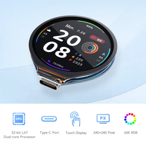 Carte de développement LCD tactile ronde Waveshare 25098 ESP32-S3 de 1,28 pouce SW13621304-08