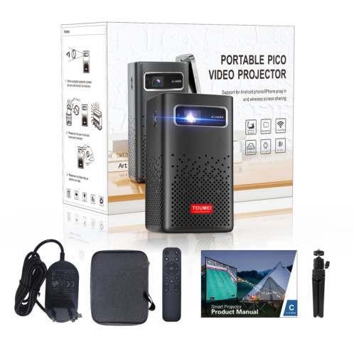 TOUMEI C900 Projecteur de musique portable d'extérieur avec batterie intégrée 4K HD Prise UE (Noir) ST102A1684-022