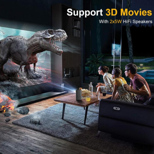 TOUMEI C900 Projecteur de musique portable d'extérieur avec batterie intégrée 4K HD Prise américaine (Noir) ST101A1573-022