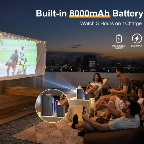 TOUMEI C900 Projecteur de musique portable d'extérieur avec batterie intégrée 4K HD Prise UE (Noir) ST102A1684-022