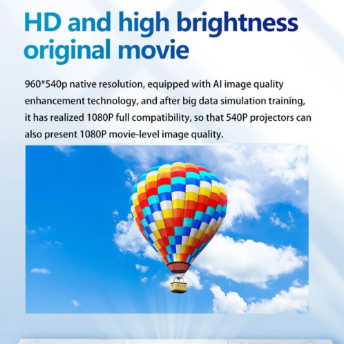 TOUMEI C900 Projecteur de musique portable d'extérieur avec batterie intégrée 4K HD Prise UE (Noir) ST102A1684-022