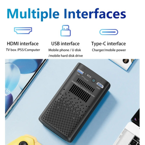TOUMEI C900 Projecteur de musique portable d'extérieur avec batterie intégrée 4K HD Prise UE (Noir) ST102A1684-022