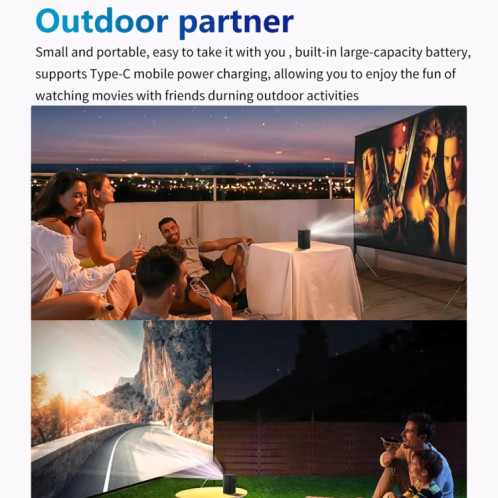 TOUMEI C900 Projecteur de musique portable d'extérieur avec batterie intégrée 4K HD Prise UE (Noir) ST102A1684-022