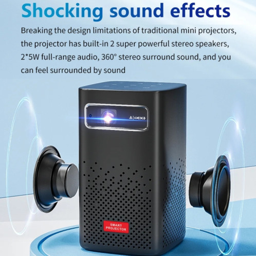 TOUMEI C900 Projecteur de musique portable d'extérieur avec batterie intégrée 4K HD Prise américaine (Noir) ST101A1573-022