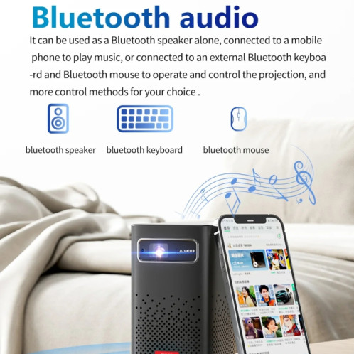 TOUMEI C900 Projecteur de musique portable d'extérieur avec batterie intégrée 4K HD Prise UE (Noir) ST102A1684-022