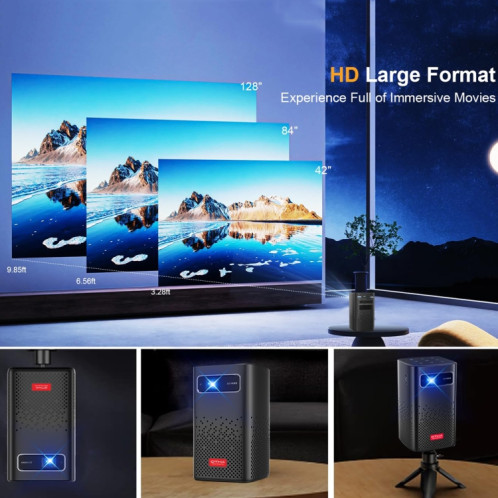 TOUMEI C900 Projecteur de musique portable d'extérieur avec batterie intégrée 4K HD Prise UE (Noir) ST102A1684-022