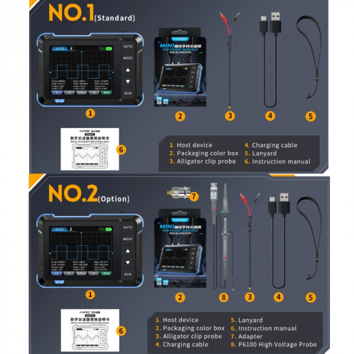 Générateur de signaux d'oscilloscope numérique portable FNIRSI 2 en 1, ensemble : mise à niveau SF2002430-010