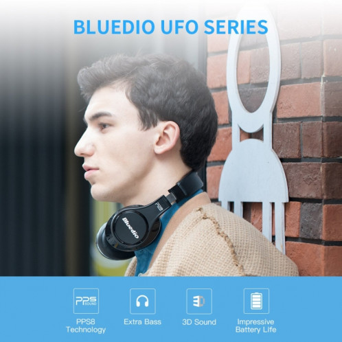 Casque stéréo sans fil Bluedio UFO 8 avec haut-parleur et bandeau pour musique, sans perte, haute résolution (noir) SB101A1872-011