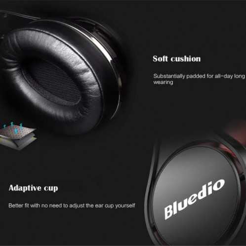 Casque stéréo sans fil Bluedio UFO 8 avec haut-parleur et bandeau pour musique, sans perte, haute résolution (noir) SB101A1872-011