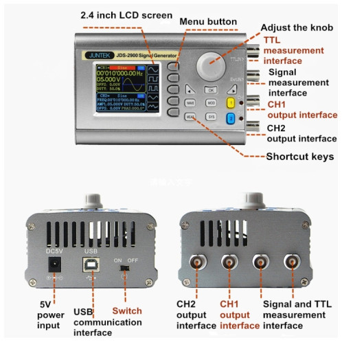 Générateur de signaux de forme d'onde arbitraire programmable à double canal JUNTEK, fréquence : 60 MHz () SH105B508-010