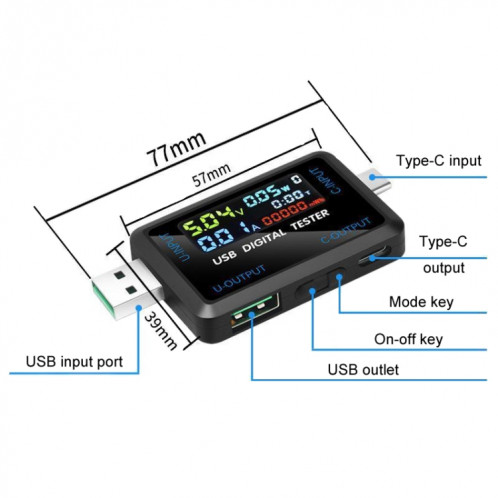 Testeur de capacité portable multifonctionnel de tension et de courant numérique 6527-Q (port USB + Type-C) SH901A582-07