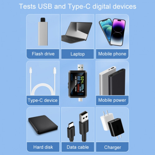 Testeur de capacité portable multifonctionnel de tension et de courant numérique 6527-Q (port USB + Type-C) SH901A582-07