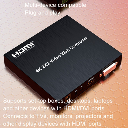 Prise en charge de l'épissure vidéo HD HDMI 4K 2x2 Entrée HDMI / DVI Sortie HDMI 4 canaux Prise UE SH8502307-08