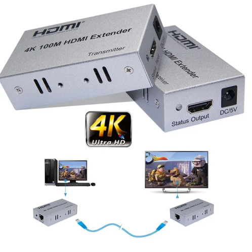 Câble Ethernet simple HDMI vers RJ45 100 m Extender 4K HD Câble Amplificateur de signal Prise UE (Argent) SH703A1913-07