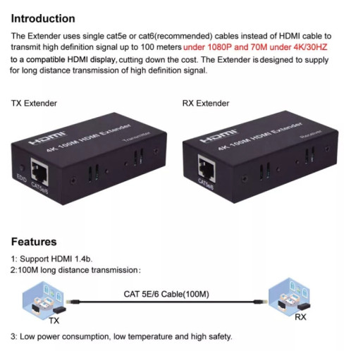 Câble Ethernet simple HDMI vers RJ45 100 m Extender 4K HD Câble Amplificateur de signal Prise britannique (Argent) SH702A92-07