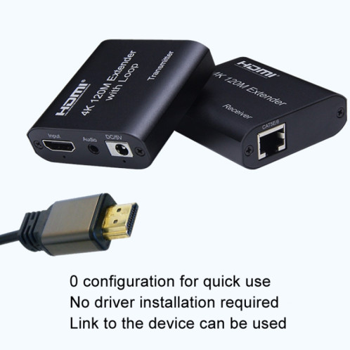 Câble réseau simple HDMI vers RJ45 120 m Extension de réseau HD 4K, récepteur + émetteur Prise britannique (noir) SH602A671-011