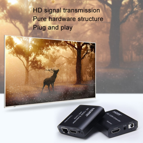 Câble réseau simple HDMI vers RJ45 120 m Extension de réseau HD 4K, récepteur + émetteur Prise britannique (noir) SH602A671-011