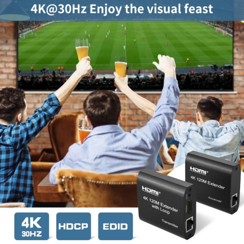 Câble réseau simple HDMI vers RJ45 120 m Extension de réseau HD 4K, récepteur + émetteur Prise UE (Noir) SH603A297-011