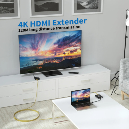Câble réseau simple HDMI vers RJ45 120 m Extension de réseau HD 4K, récepteur + émetteur Prise britannique (noir) SH602A671-011