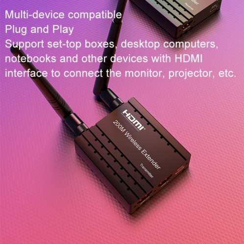Amplificateur de signal d'extension HDMI sans fil 200 m, émetteur + récepteur (noir) SH401A1046-010