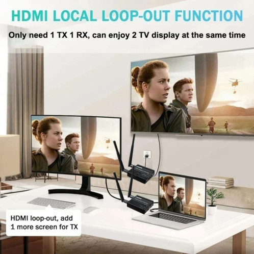 Amplificateur de signal d'extension HDMI sans fil 200 m, émetteur + récepteur (noir) SH401A1046-010