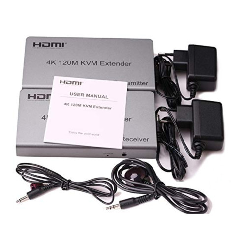 KVM 120m 4K HD Extender Souris d'ordinateur Clavier HDMI Câble Ethernet unique Émetteur + Récepteur Prise US (Gris) SH101A1062-09