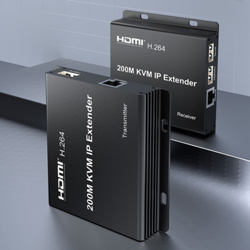 Câble d'extension de réseau IP HDMI KVM 200 m, extension de clavier et souris H.264, prise britannique (noir) SH002A566-08
