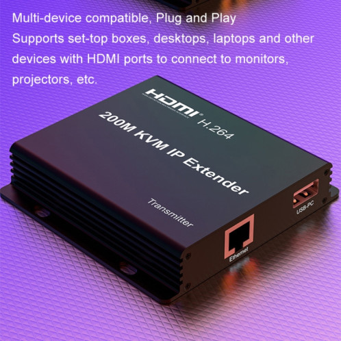 Câble d'extension de réseau IP HDMI KVM 200 m, extension de clavier et souris H.264, prise britannique (noir) SH002A566-08