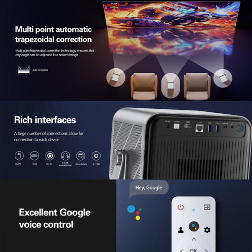 TOUMEI X6 4K HD Home Cinéma Bureau Enseignement Microphone Karaoké Projecteur GTV Google Systems (Prise UE) ST501C216-012