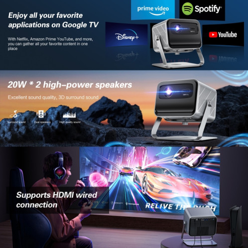 TOUMEI X6 4K HD Home Cinéma Bureau Enseignement Microphone Karaoké Projecteur GTV Google Systems (Prise UE) ST501C216-012
