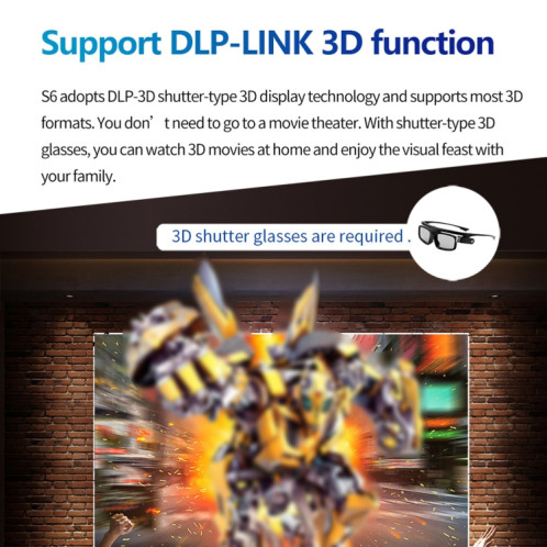 Projecteur sans fil 3D Wifi TOUMEI S8 1080P/4K DLP Android 11.OS Prise UE ST1003385-025