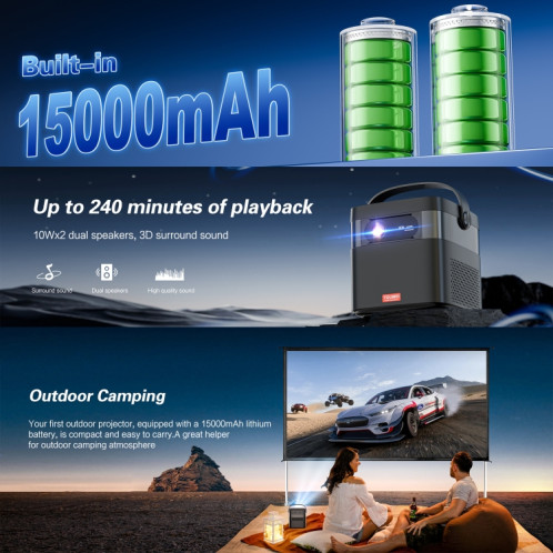 TOUMEI M2 Projecteur d'extérieur portable avec batterie intégrée de grande capacité Projection portable Prise britannique ST610288-010