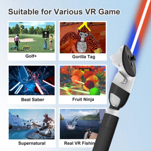 DEVASO pour Meta Quest 3S / 3 Game Lightsaber Golf Game Extension Pole Baseball Grip Accessoires (Noir) SH301B1526-06