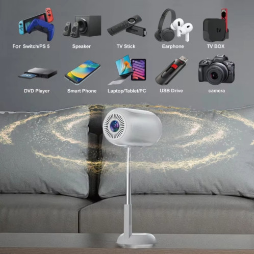 TS-6 Android 11 WiFi6 4K Mini projecteur à cardan caché Prise UE (Blanc) SH602A984-015