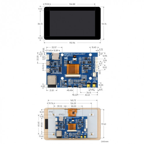 Carte de développement d'écran tactile Waveshare ESP32-S3 7 pouces 800 x 480 (27078) SW401A1389-08
